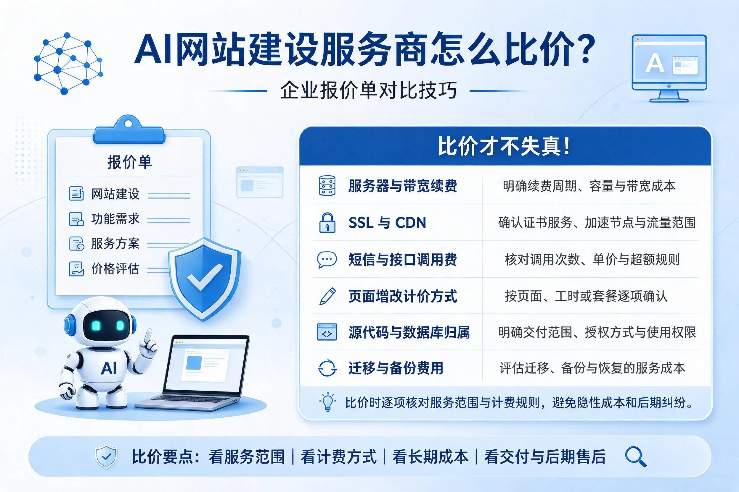 AI网站建设服务商怎么比价？神农架企业报价单对比技巧
