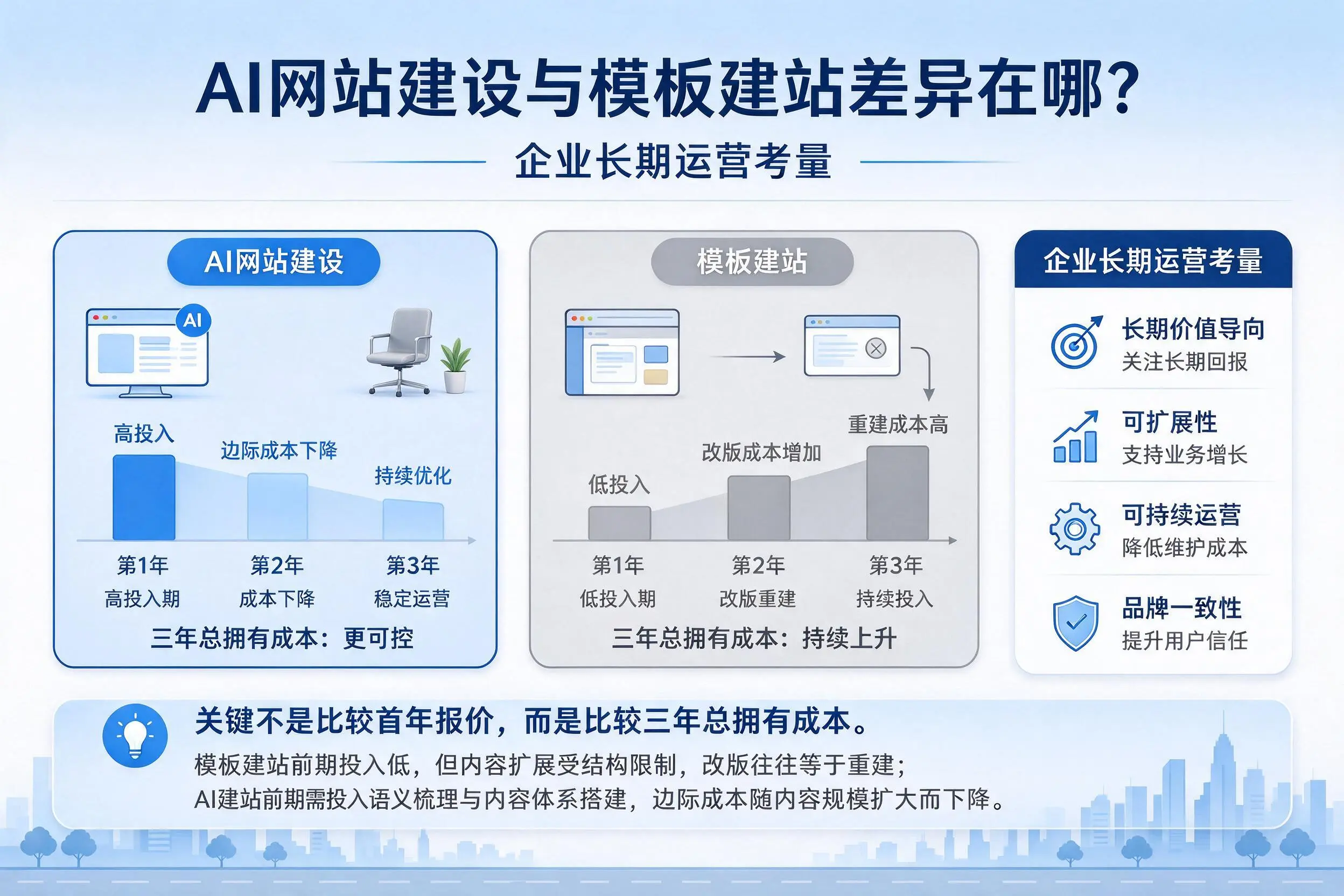 AI网站建设与模板建站差异在哪？神农架企业长期运营考量